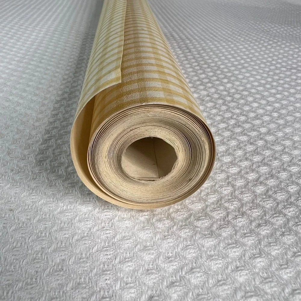 VTG Butter Yellow Gingham Wallpaper Roll‎ Textured Grasscloth Style 20.5In Wide